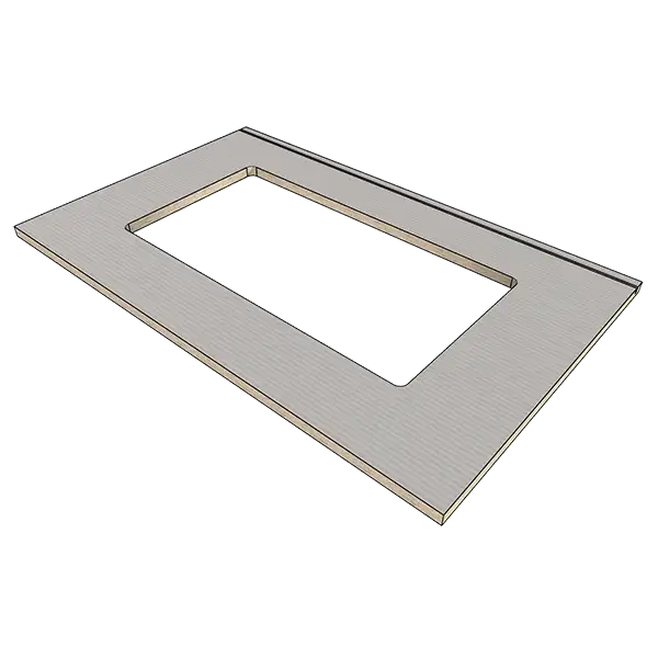 Horizontal furniture panel with cutout and notch