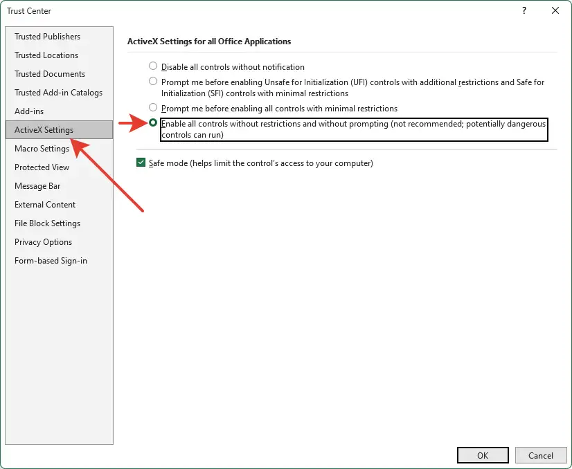 Excel security settings